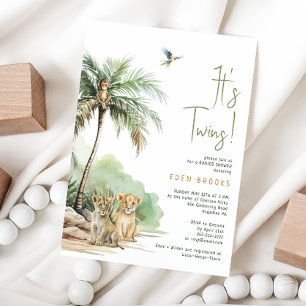 Jungle Safari Animals   Twins Baby Shower Invitation