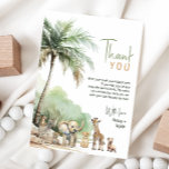 Jungle Safari Animals Vertical Baby Shower Flat Thank You Card<br><div class="desc">Introducing our jungle safari animals baby shower flat thank you card, perfect for a cute and whimsical celebration! It features a modern safari animal theme with adorable jungle creatures like a monkey, elephant, giraffe, lion, and zebra. With its simple natural boho-inspired watercolor landscape, this sweet scene is ideal for welcoming...</div>
