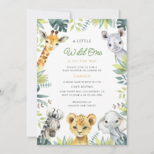 Jungle Safari Animals Wild One Baby Shower Invitation