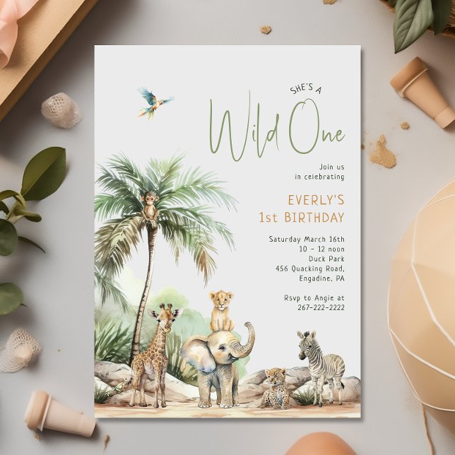 Jungle Safari Animals "Wild One" Birthday Party Invitation (Creator Uploaded)
