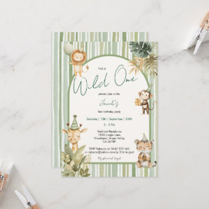 Jungle Safari Animals Wild One First Birthday Invitation