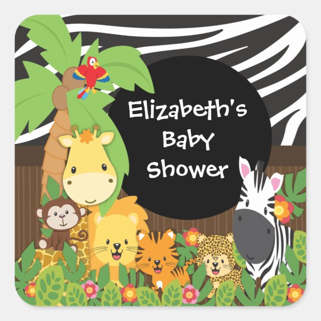Jungle Safari Baby Animals Baby Shower Stickers (Front)