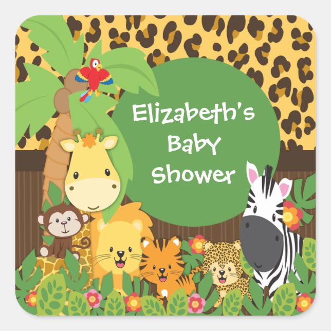 Jungle Safari Baby Animals Baby Shower Stickers (Front)