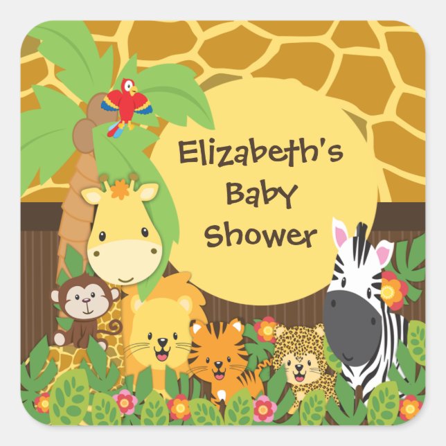 Jungle Safari Baby Animals Baby Shower Stickers (Front)