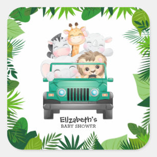 Jungle Safari Baby Animals Square Sticker