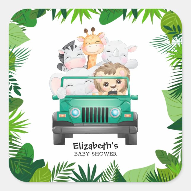 Jungle Safari Baby Animals Square Sticker (Front)