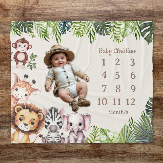 Jungle Safari Baby Milestone Fleece Blanket (Creator Uploaded)