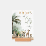 Jungle Safari Baby Shower Books And Gifts Sign<br><div class="desc">Introducing our jungle safari baby shower books and gifts sign holder – perfect for a cute, whimsical, gender-neutral celebration! It features a modern safari animal theme with adorable jungle creatures like a monkey, elephant, giraffe, lion, tiger, and zebra. With its simple natural boho-inspired watercolor landscape, this sweet scene is ideal...</div>