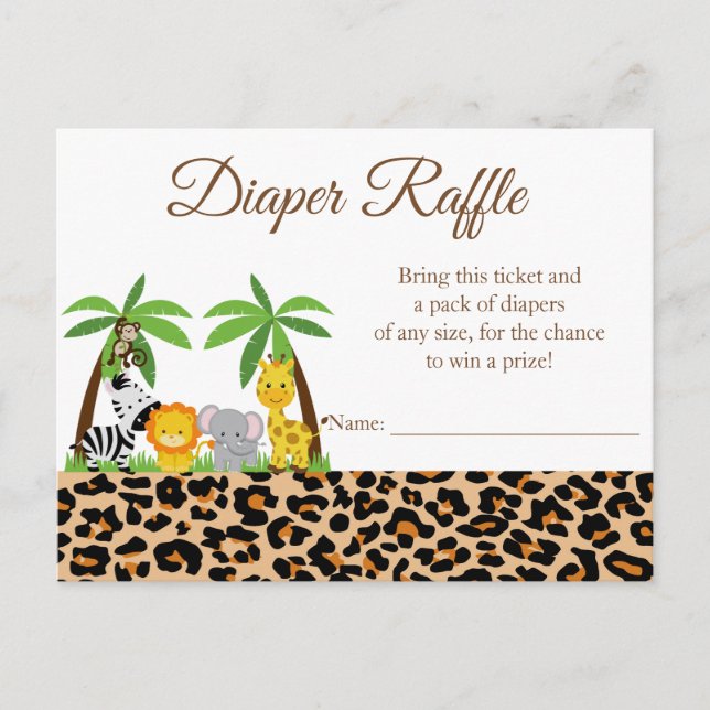 Jungle Safari Baby Shower Diaper Raffle Card (Front)