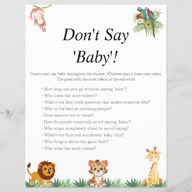 Jungle Safari Baby Shower Games Flyer (Front)