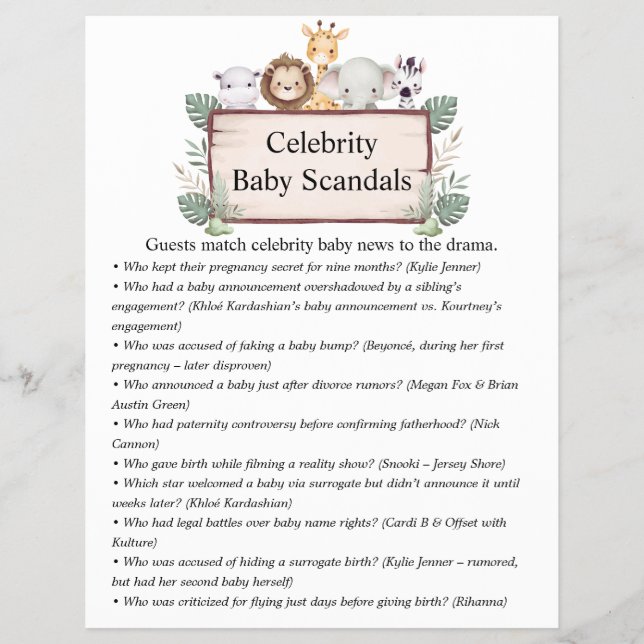 Jungle Safari Baby Shower Games Flyer (Front)