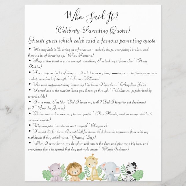 Jungle Safari Baby Shower Games Flyer (Front)