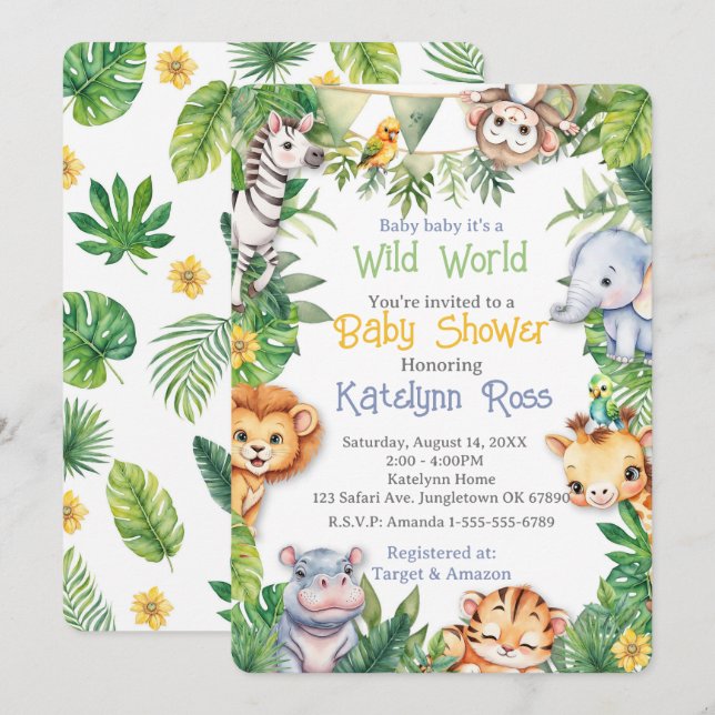 Jungle Safari Baby Shower  Invitation (Front/Back)