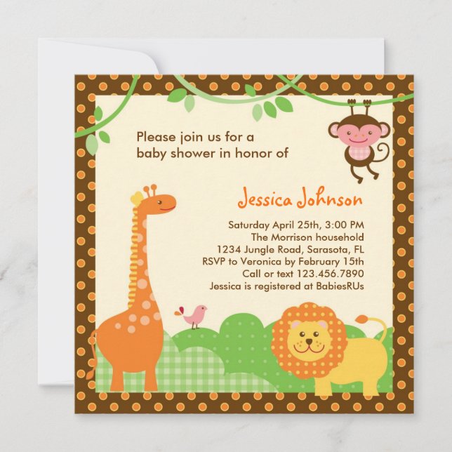 Jungle Safari Baby Shower Invitation (Front)