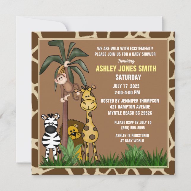 Jungle Safari Baby Shower Invitation (Front)