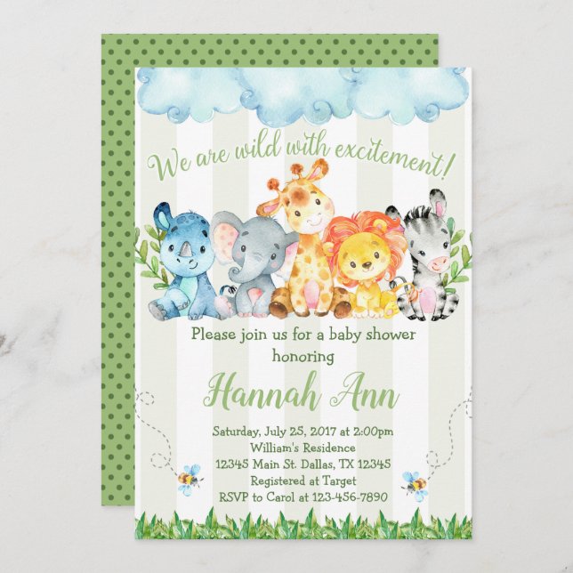 Jungle Safari Baby Shower Invitation Invite (Front/Back)