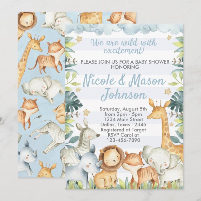 Jungle Safari Baby Shower Invitation Invite (Front/Back)