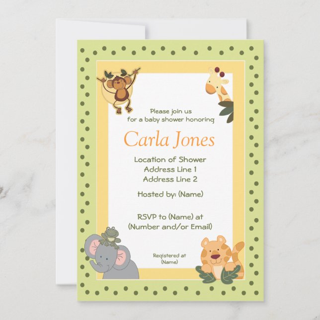 Jungle Safari Baby Shower Invitations 5 x 7 size (Front)