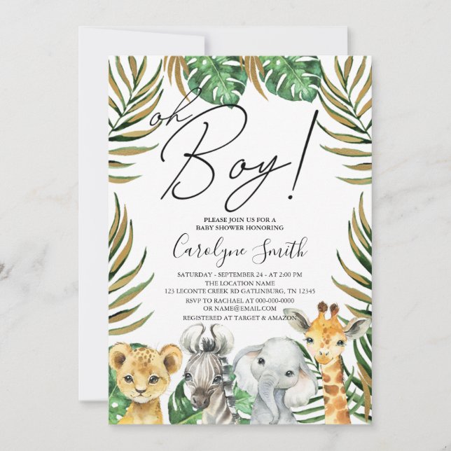 Jungle Safari Baby Shower Oh Boy Invitation (Front)