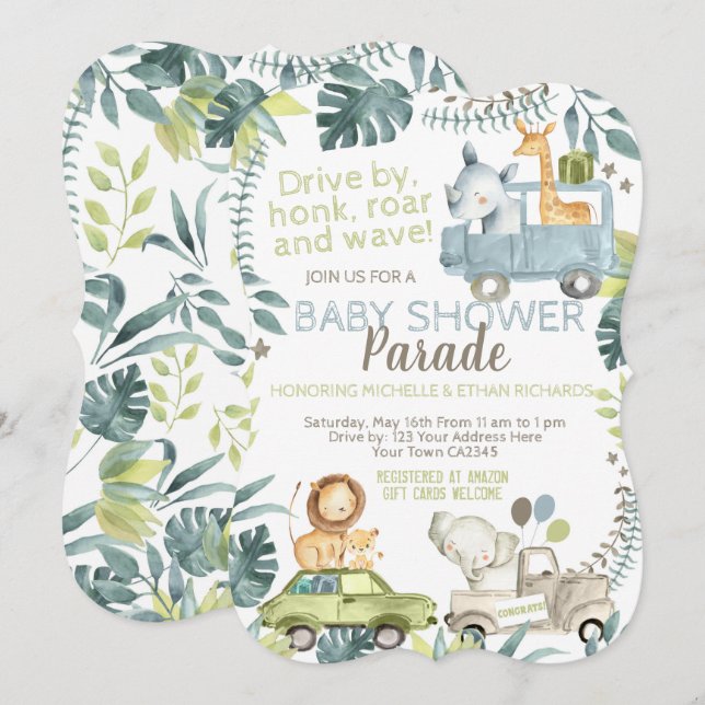 Jungle Safari Baby Shower Parade Invitation (Front/Back)