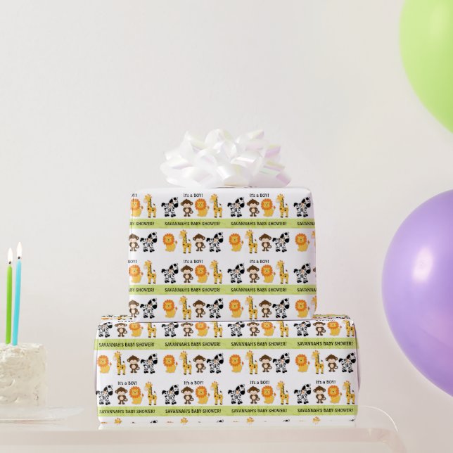 Jungle Safari Baby Shower Personalised Wrapping Paper (Party Gifts)