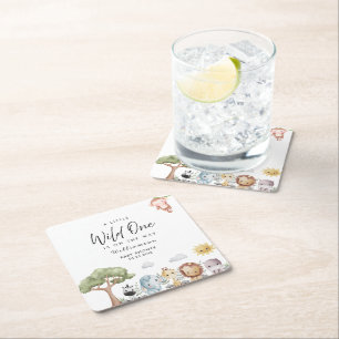 Jungle Safari Baby Shower Square Paper Coaster