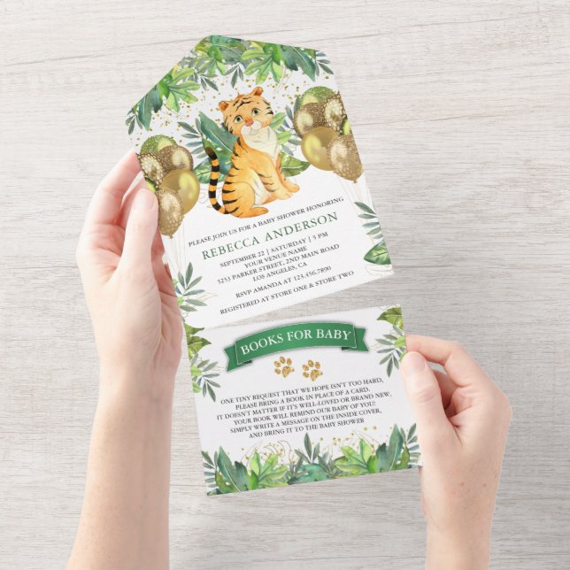 Jungle Safari Balloons Cute Tiger Cub Baby Shower All In One Invitation (Tearaway)