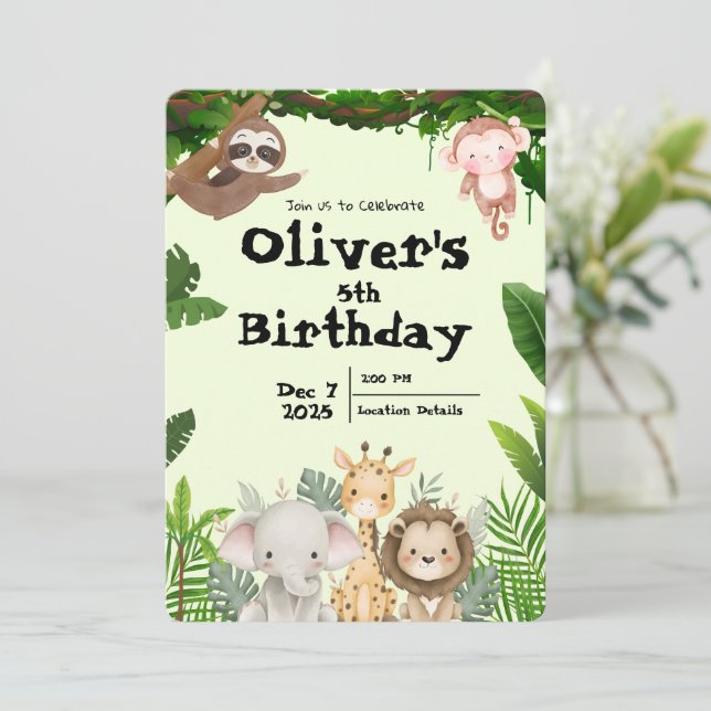 Jungle Safari Birthday Invitation (Standing Front)