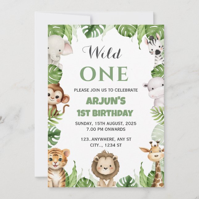 Jungle Safari Birthday Invitation Card (Front)