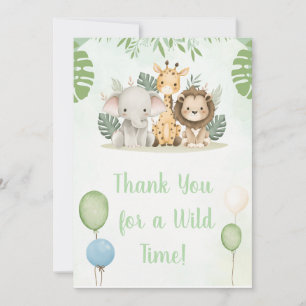 Jungle Safari Birthday Thank You Card - Editable
