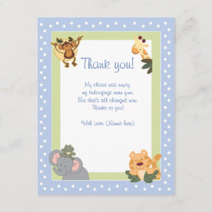 JUNGLE SAFARI Blue Thank you card flat