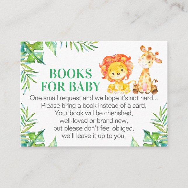 Jungle Safari Books for Baby Green Shower Boy Lion Enclosure Card (Front)