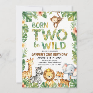 Jungle Safari Born Two Be Wild Birthday Invitation