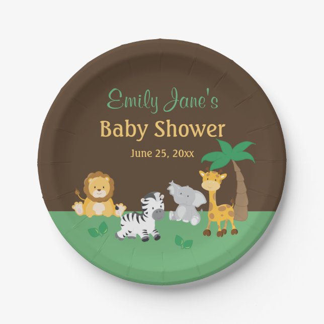 Jungle Safari Boy Baby Shower Paper Plate (Front)