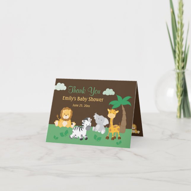 Jungle Safari Boy Baby Shower Thank You Card (Front)