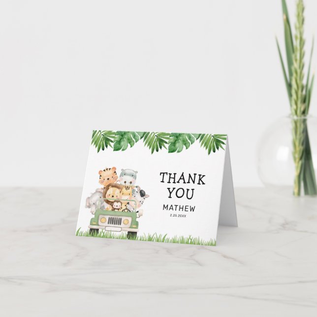 Jungle Safari Boy Wild One Birthday Folded Thank Y Thank You Card (Front)