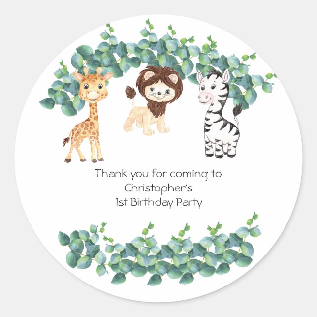 Jungle Safari Boys 1st Birthday  Classic Round Sticker (Front)
