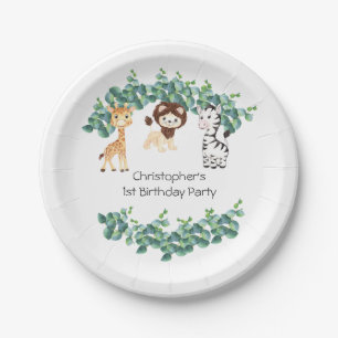 Jungle Safari Boys Giraffe Lion Zebra 1st Birthday Paper Plate