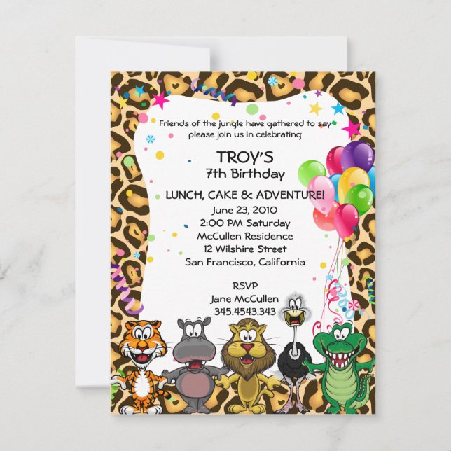 Jungle Safari Children's Birthday Party Invites (Front)