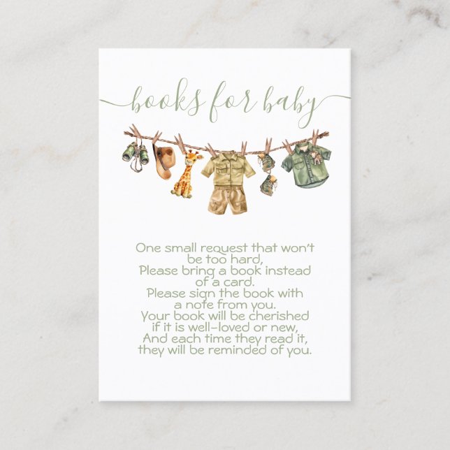 Jungle Safari Clothesline Bring a book Business Card (Front)