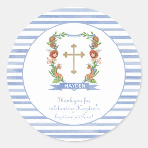Jungle Safari Crest Baptism Thank You Classic Round Sticker