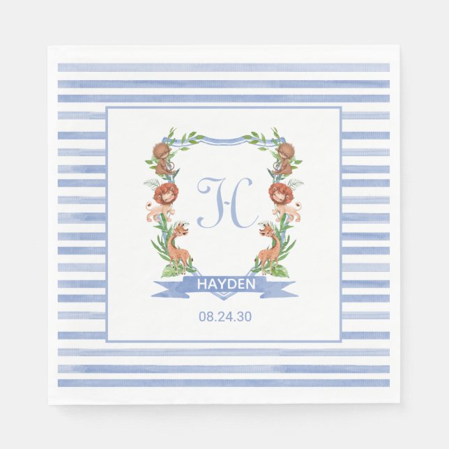 Jungle Safari Crest Boy Baby Shower Napkins (Front)