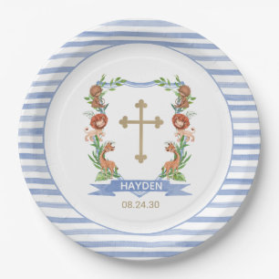 Jungle Safari Crest Boy Baptism Paper Plate