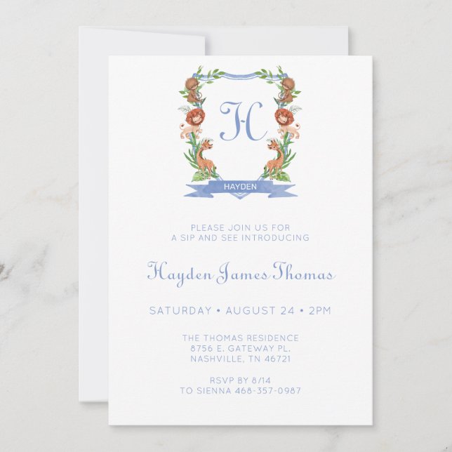 Jungle Safari Crest Boy Sip And See Invitation (Front)