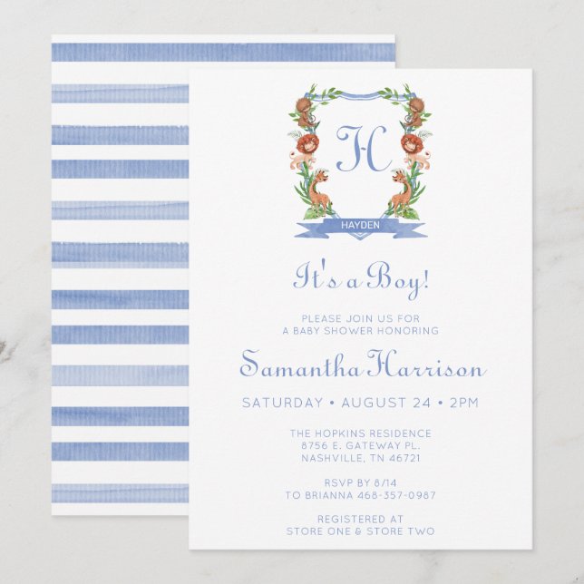 Jungle Safari Crest It's A Boy Baby Shower Invitation (Front/Back)