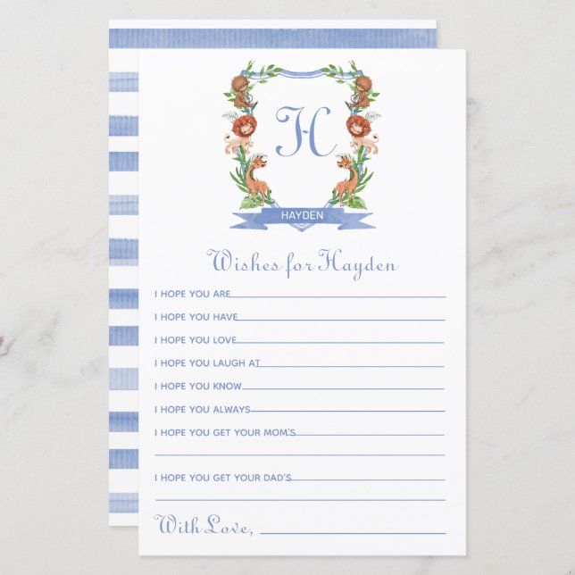 Jungle Safari Crest Wishes for Baby (Front/Back)