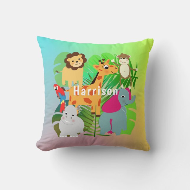 Jungle Safari Cute Animals Kids Personalised Cushion (Front)