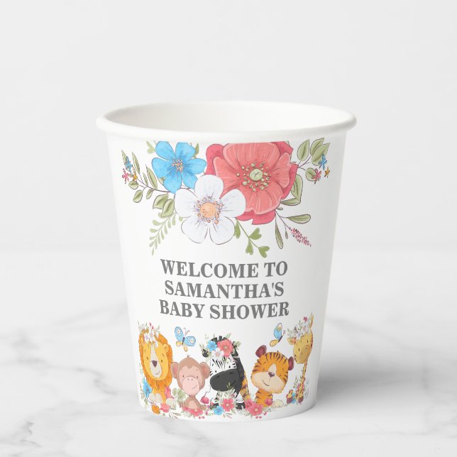 Jungle safari cute baby animals tropical party  paper cups (Front)