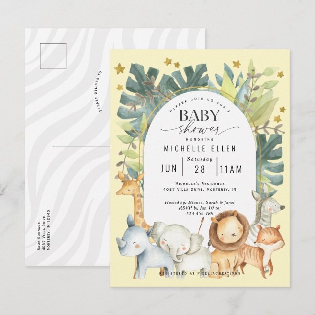 Jungle safari cute modern gender neutral invitatio invitation postcard (Front/Back)