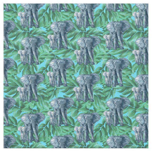 Jungle Safari Elephants Fabric (Close Up)